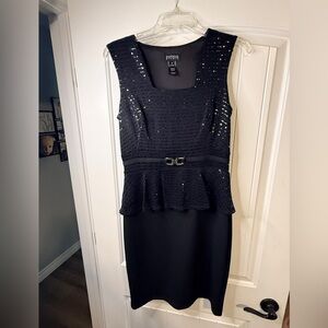 Enfocus Studio Black Sequin Peplum Sheath Cocktail Dress Size 8